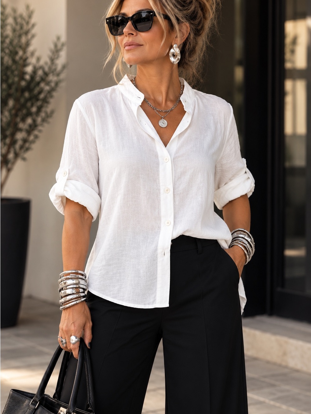 Cherishh Made in Italy Linen Blend White Blouse